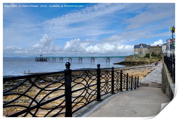 Clevedon Beach pier and Promenade Somerset Print by Diana Mower
