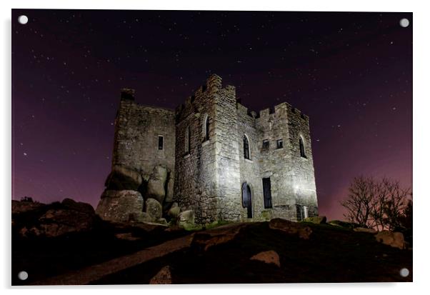 Carnbrea Castle at Night, Cornwall Acrylic by Ian Cocklin