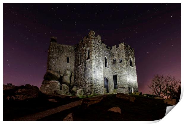Carnbrea Castle at Night, Cornwall Print by Ian Cocklin