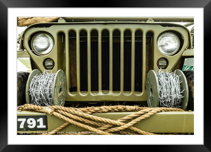 Willys Jeep Barbed Wire Framed Mounted Print by Richard Nixon