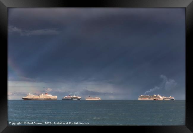 Cruise Ships in a thunder storm Framed Print by Paul Brewer