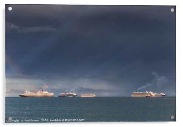 Cruise Ships in a thunder storm Acrylic by Paul Brewer