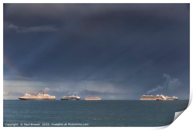 Cruise Ships in a thunder storm Print by Paul Brewer