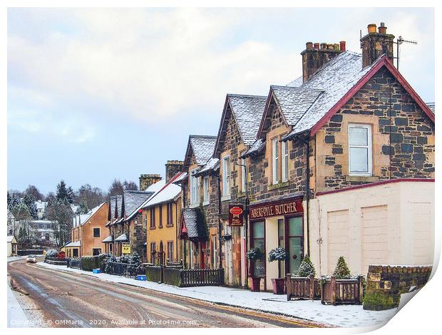 Scotland village in snow Print by Maria Galushkina