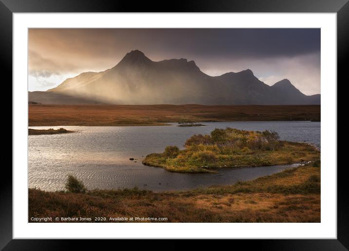 Stormy Sunrise over Ben Loyal Mountain Framed Mounted Print by Barbara Jones