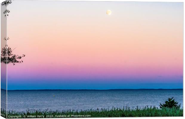 Summer Sunset Ocean Moon Padanaram Dartmouth Massa Canvas Print by William Perry