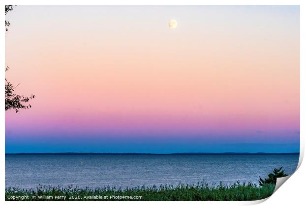 Summer Sunset Ocean Moon Padanaram Dartmouth Massa Print by William Perry