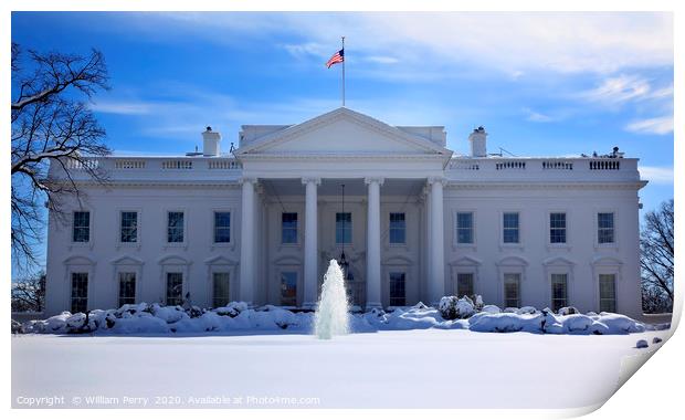 White House Snow Pennsylvania Ave Washington DC Print by William Perry