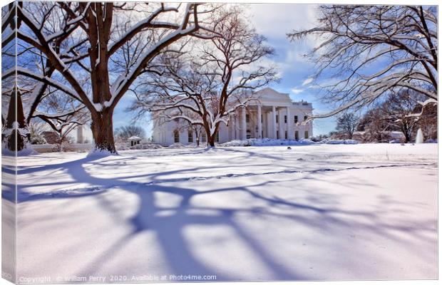White House Snow Pennsylvania Ave Washington DC Canvas Print by William Perry