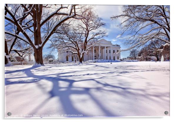 White House Snow Pennsylvania Ave Washington DC Acrylic by William Perry