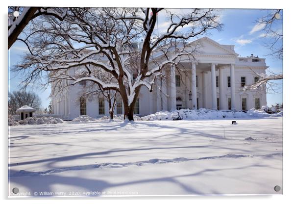 White House Snow Pennsylvania Ave Washington DC Acrylic by William Perry