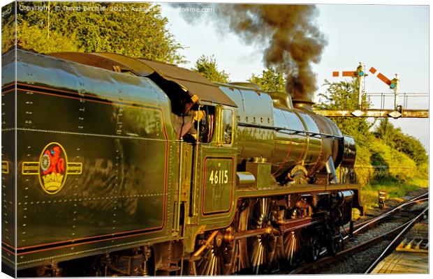 46115 Scots Guardsman departing from Hellifield. Canvas Print by David Birchall