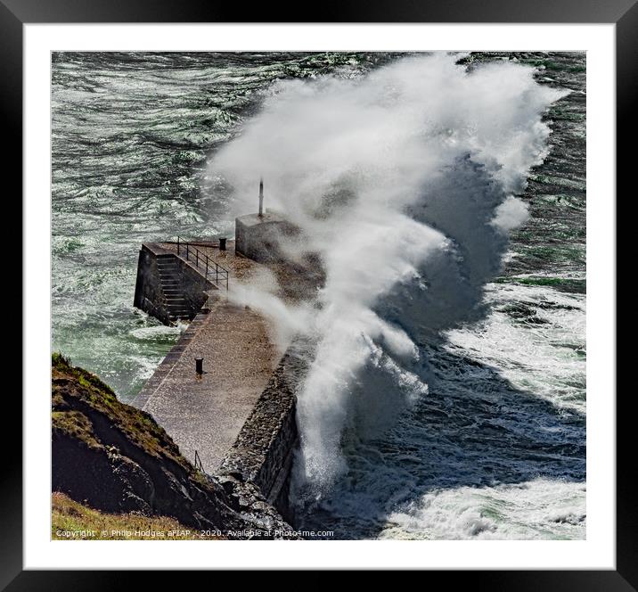 Storm Francis hits Mullion Harbour Wall Framed Mounted Print by Philip Hodges aFIAP ,