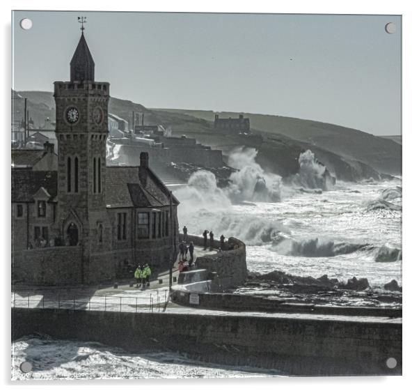 Porthleven Church and Sea Front in the Grip of Sto Acrylic by Philip Hodges aFIAP ,