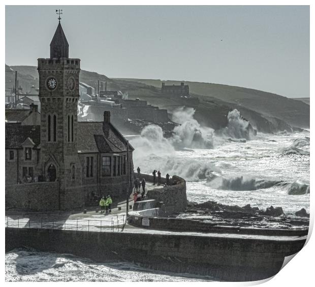 Porthleven Church and Sea Front in the Grip of Sto Print by Philip Hodges aFIAP ,