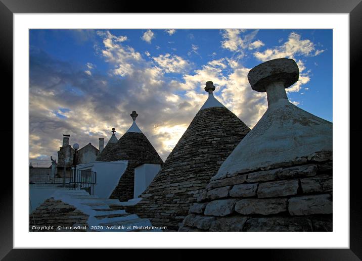 Sunset and Trulli in Alberobello, Italy Framed Mounted Print by Lensw0rld 
