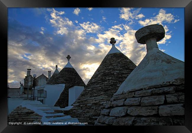 Sunset and Trulli in Alberobello, Italy Framed Print by Lensw0rld 