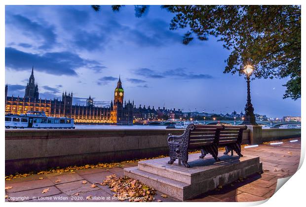Houses of parliament at dusk Print by Louise Wilden