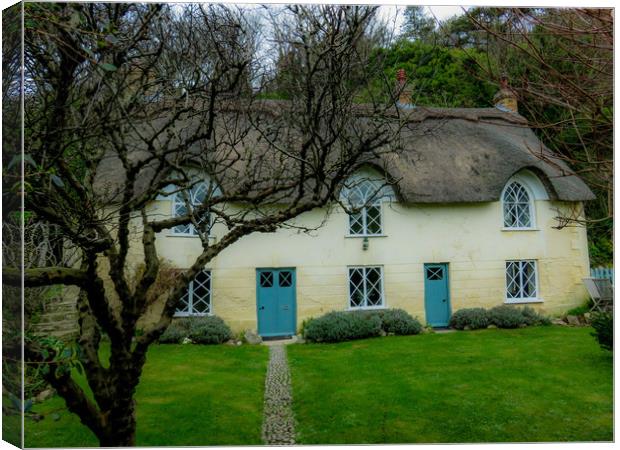 Charming Thatched Cottage in Dorset Canvas Print by Beryl Curran
