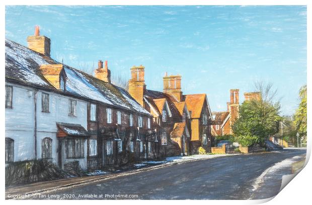 Cottages in Tidmarsh Print by Ian Lewis