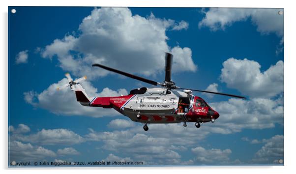 HM Coastguard rescue helicopter. Acrylic by John Biggadike
