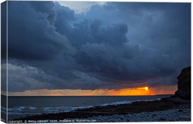 Stormy sunset at Southerndown Glamorgan Canvas Print by Jenny Hibbert