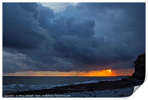 Stormy sunset at Southerndown Glamorgan Print by Jenny Hibbert