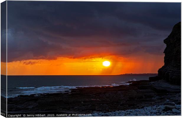 Sunsetting on a stormy evening at Dunraven Bay Gla Canvas Print by Jenny Hibbert