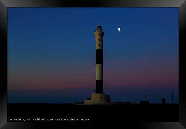 Dungeness Lighthouse at dawn Framed Print by Jenny Hibbert