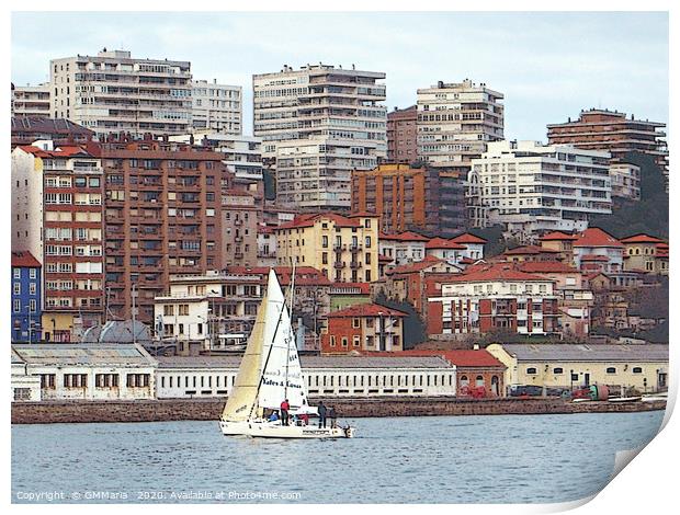 Santander city, bay, and yachting Print by Maria Galushkina