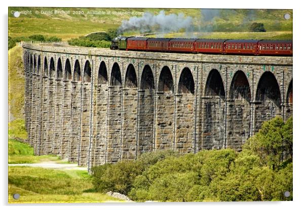 Steam train on Ribblehead viaduct. Acrylic by David Birchall