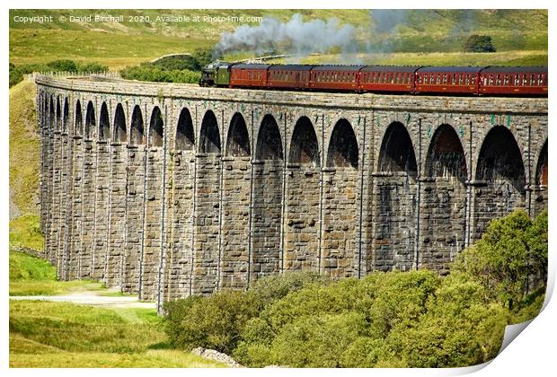 Steam train on Ribblehead viaduct. Print by David Birchall