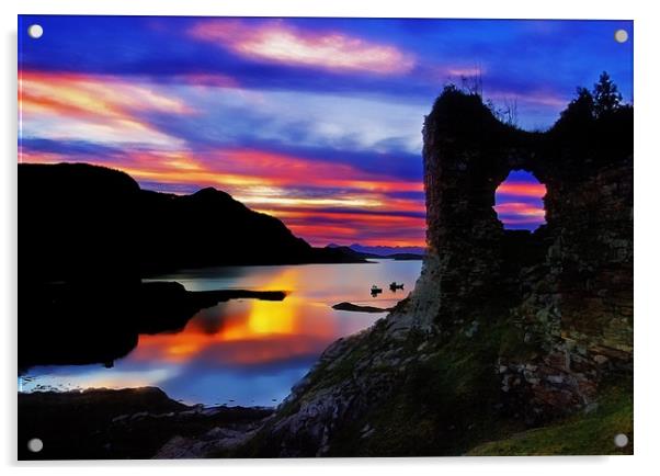 Strome Castle sunset Acrylic by Philip Hawkins