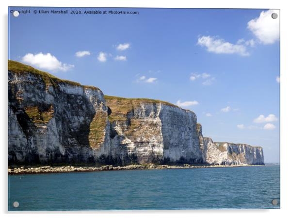 Bempton Cliffs from the sea.  Acrylic by Lilian Marshall
