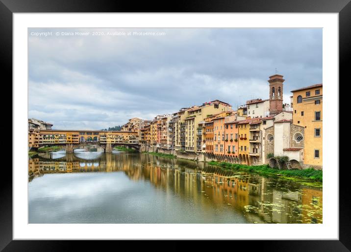 Ponte Vecchio and the river Arno Florence Framed Mounted Print by Diana Mower