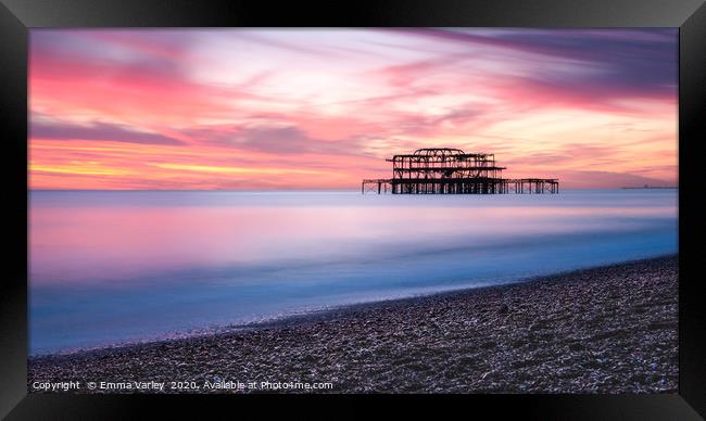 Sunset at West Pier Brighton Framed Print by Emma Varley