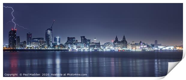 Lightning over Liverpool Print by Paul Madden