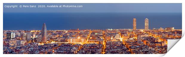 Barcelona skyline panorama at the Blue Hour Print by Pere Sanz