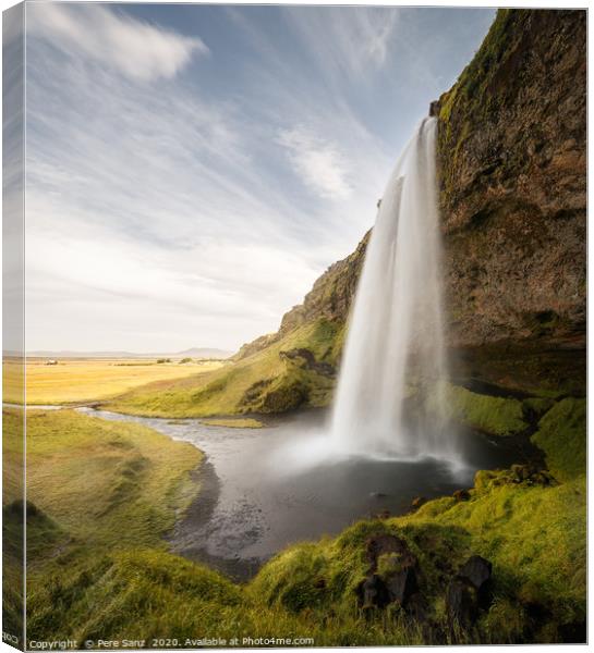  Seljalandsfoss Waterfall on a Sunny Day in Icelan Canvas Print by Pere Sanz
