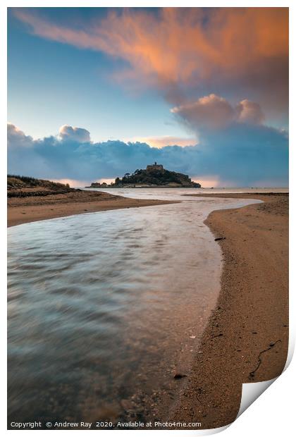 River at Marazion (St michael's Mount) Print by Andrew Ray