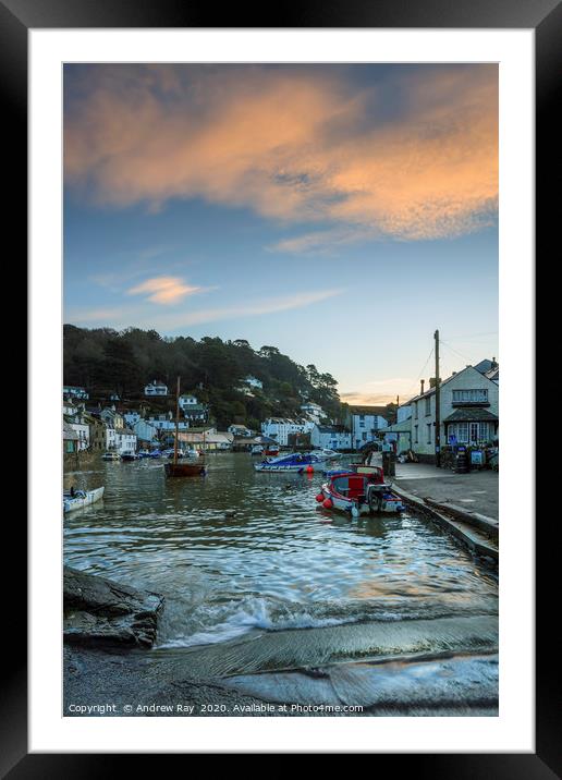 Sunrise at high tide (Polperro) Framed Mounted Print by Andrew Ray