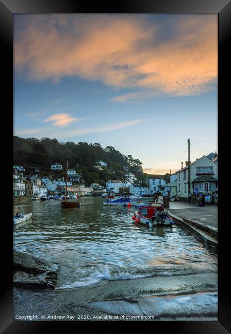 Sunrise at high tide (Polperro) Framed Print by Andrew Ray