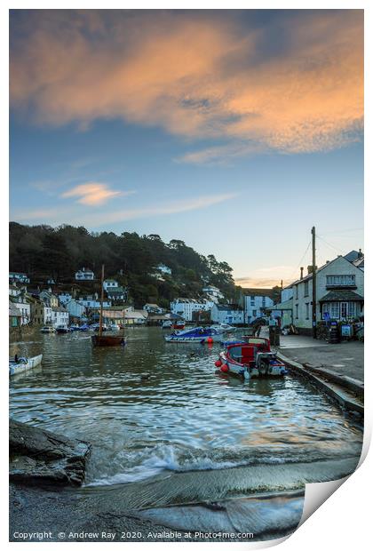 Sunrise at high tide (Polperro) Print by Andrew Ray