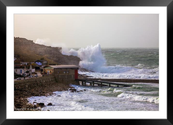Waves over Sennen Cove Framed Mounted Print by Andrew Ray