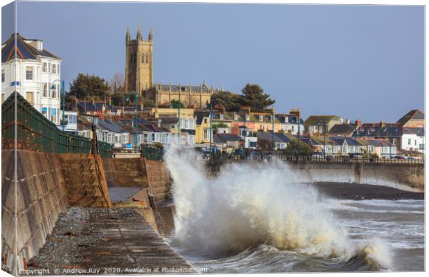 Incoming Wave at Penzance  Canvas Print by Andrew Ray