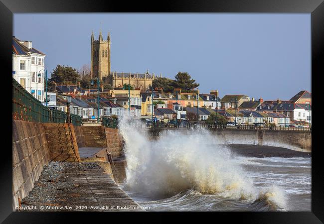 Incoming Wave at Penzance  Framed Print by Andrew Ray
