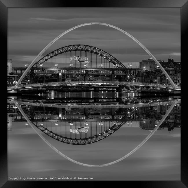 Newcastle Tyne and Millennium bridges reflections  Framed Print by Sree Mussunoor