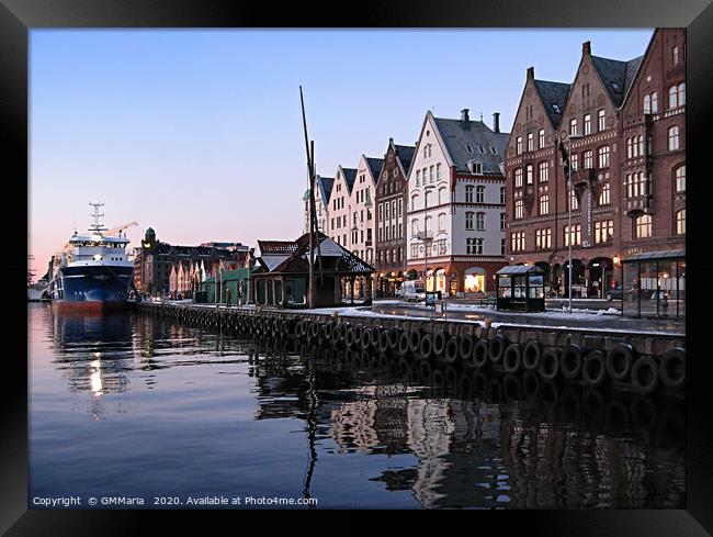 Bryggen wharf in Bergen Framed Print by Maria Galushkina