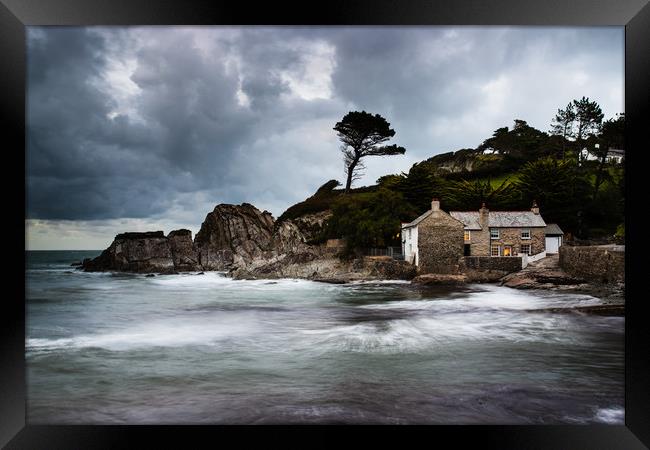 A Stormy Looking Lee Bay, North Devon Framed Print by Images of Devon