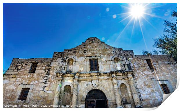 Sun Rays Alamo Mission Independence Battle Site San Antonio Texa Print by William Perry